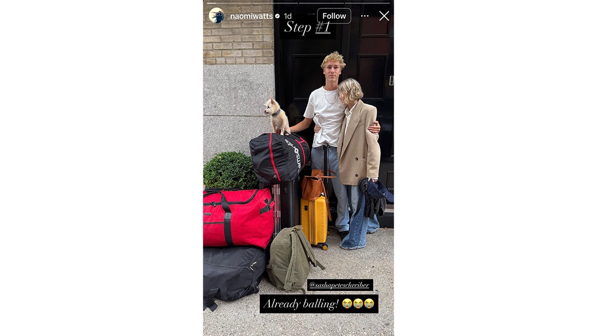 Naomi Watts posts an Instagram story with her son