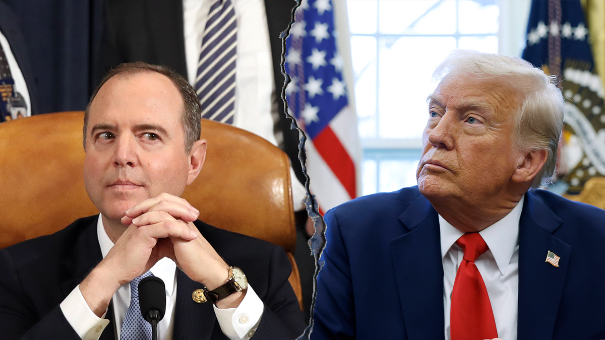 Side-by-side photo of Sen. Schiff and President Trump
