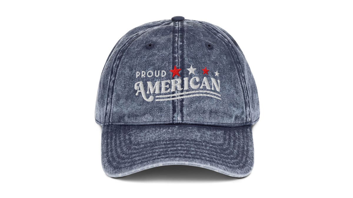 Go vintage with this denim-wash hat. 