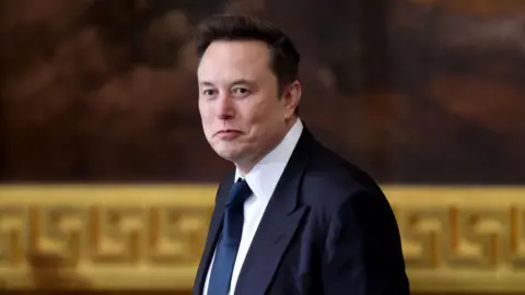 Getty Images Tesla, SpaceX and X CEO Elon Musk in a dark suit and tie with white shirt and neutral expression in a picture from January 20, 2025 in Washington, DC.