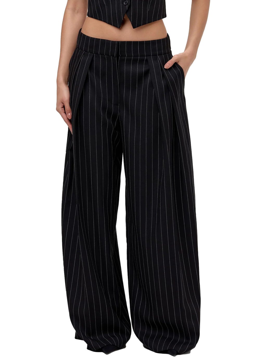 Pinstripe Suited Wide-Leg Pant