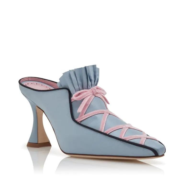 Pleneuf Blue Silk Criss-Cross Detail Mules