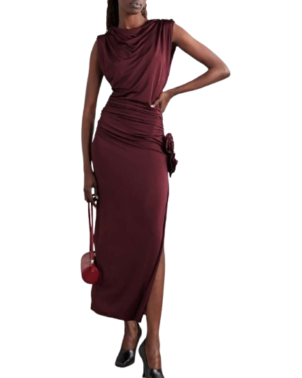 Appliquéd Draped Stretch-Jersey Midi Dress