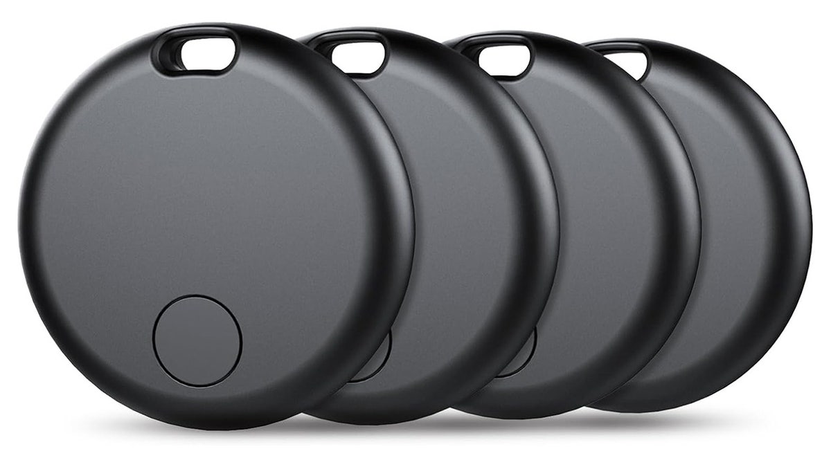 Easily track your valuables with this black Bluetooth tracker that pairs with Apple’s Find My app.