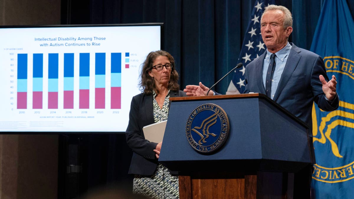Health and Human Services Secretary Robert F. Kennedy Jr. speaks during a news conference on the Autism report by the CDC at the Hubert Humphrey Building Auditorium in Washington, Wednesday, April 16, 2025.