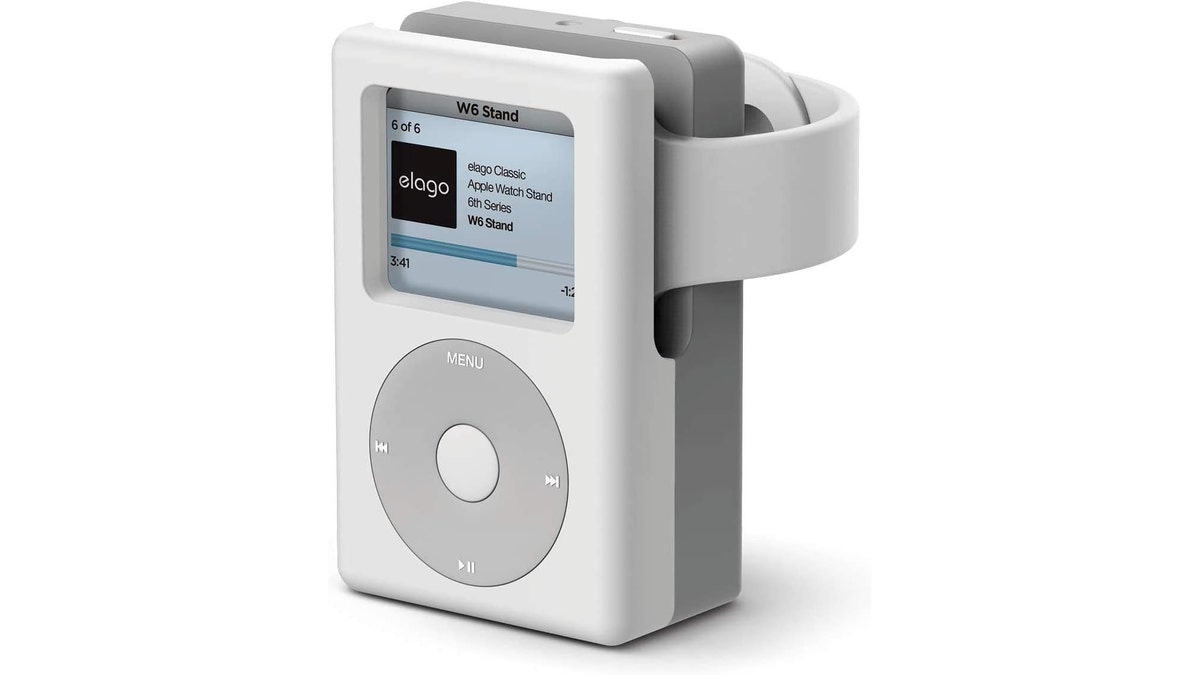 This stand holds your Apple Watch on its side to activate its nightstand mode.