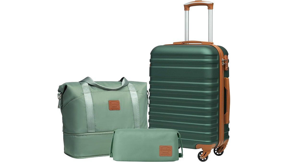 This three-piece set includes a 20-inch suitcase, a travel duffel bag and a toiletry bag.