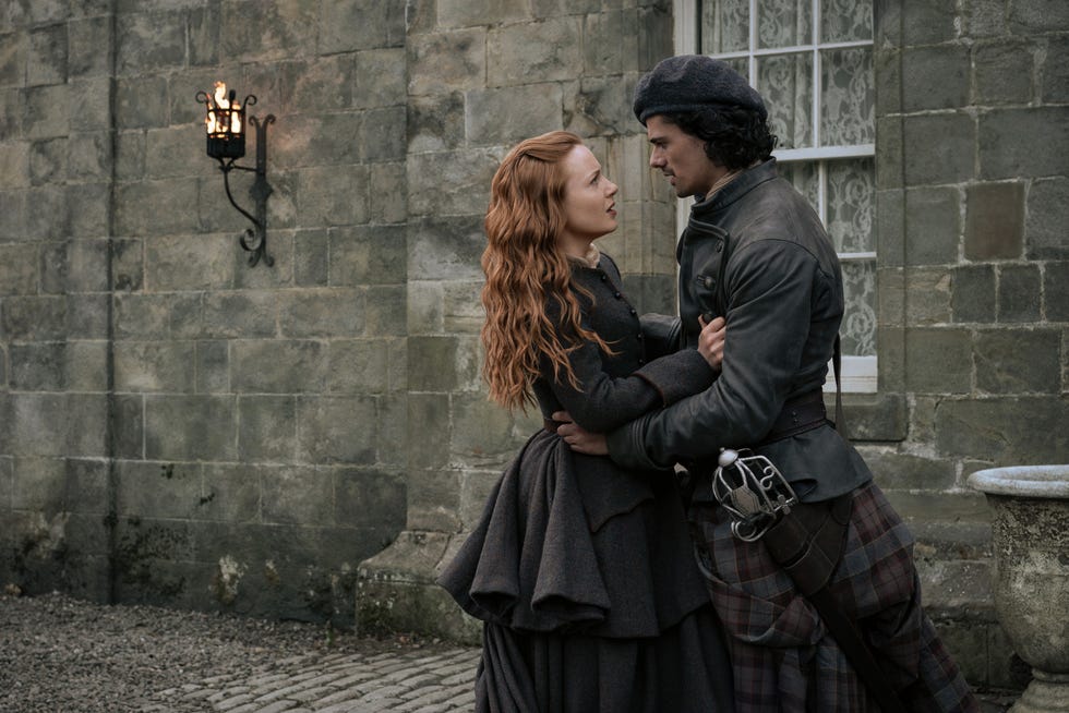 ellen mackenzie and brian fraser in outlander blood of my blood season 1