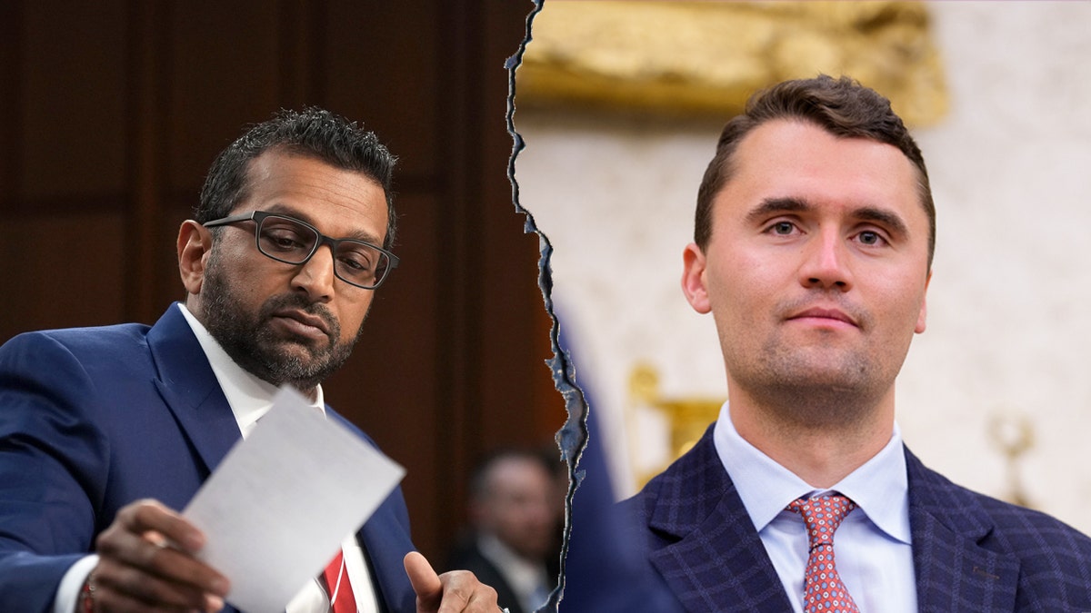 Split image of kash patel and charlie kirk