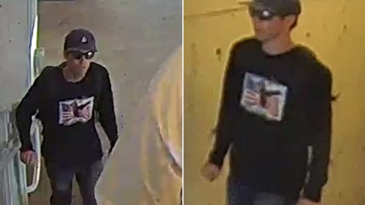 a split image showing a person of interest in the murder of charlie kirk