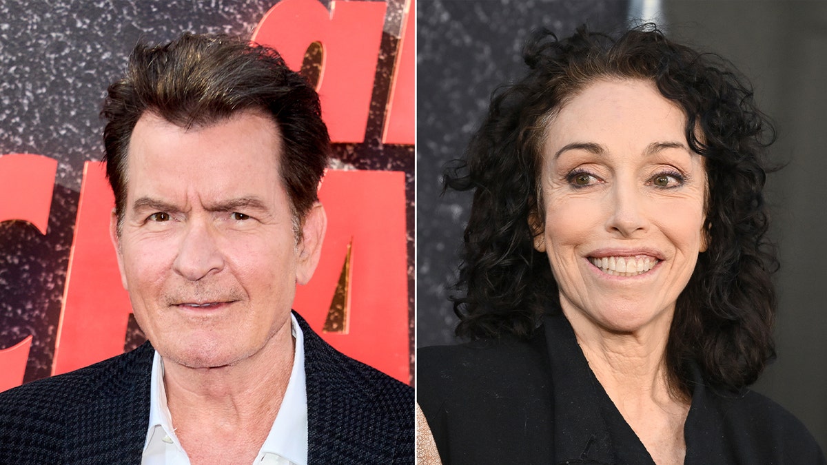 Charlie Sheen and Heidi Fleiss smile on the red carpet.