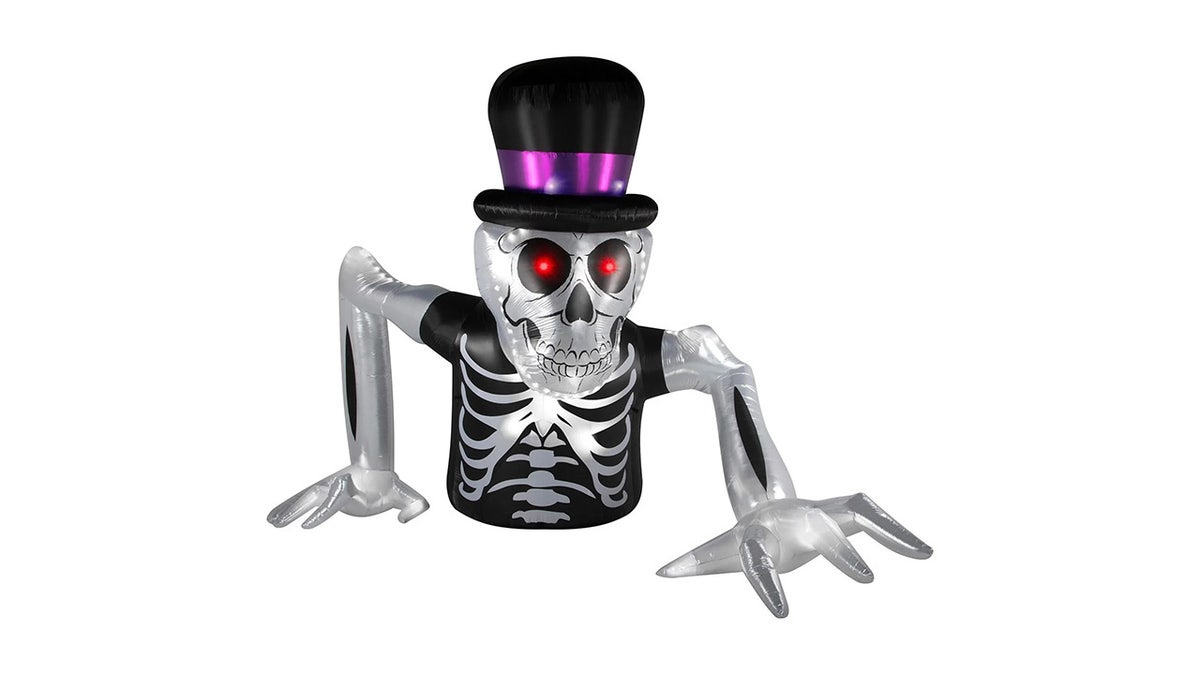 This pre-lit airblown skeleton is 15 feet tall.