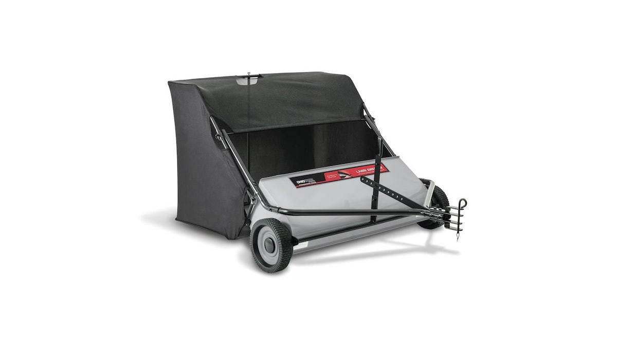 This lawn sweeper helps clear more in less time.