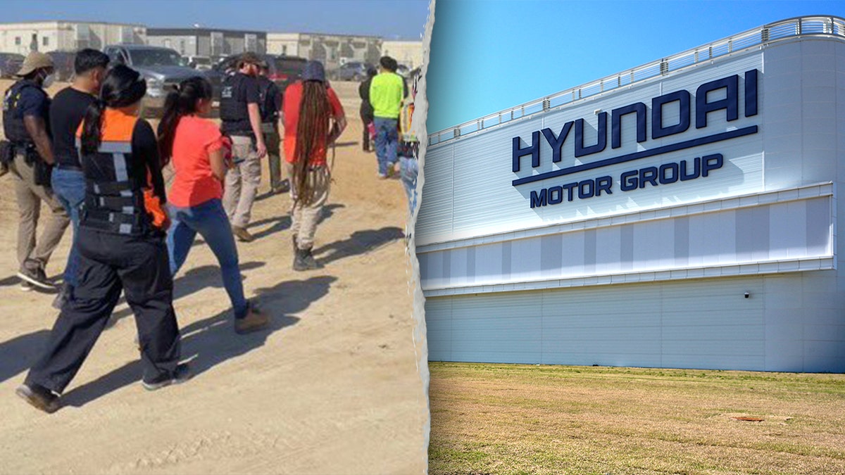 Composite of Hyundai Georgia facility and immigration raid