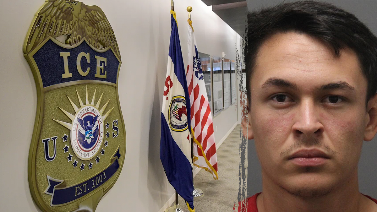 Left: ICE seal. Right: Salvadoran illegal immigrant Alvaro Mejia-Ayala, 21, who is charged with strangling his infant sister in Virginia.