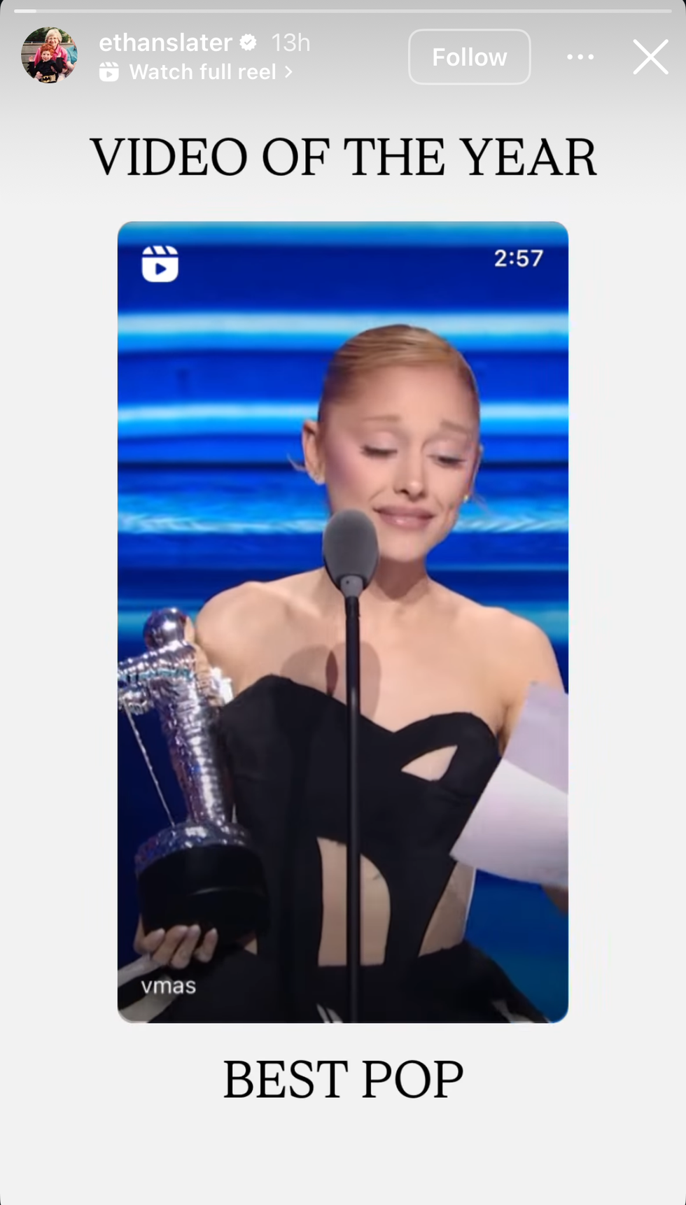 ethan slater supporting ariana grande on mtv vmas night