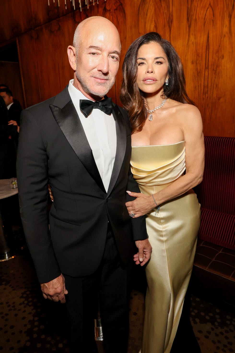 new york, new york september 11: (l r) jeff bezos and lauren sánchez bezos attend the kering foundations fourth annual caring for women dinner at the pool on september 11, 2025 in new york city. (photo by kevin mazur/kevin mazurgetty images for kering)