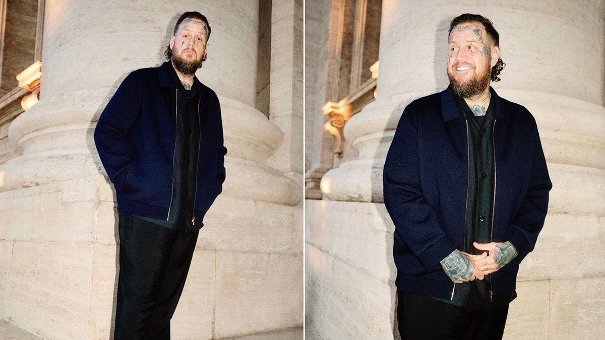 A split of Jelly Roll in a black outfit.