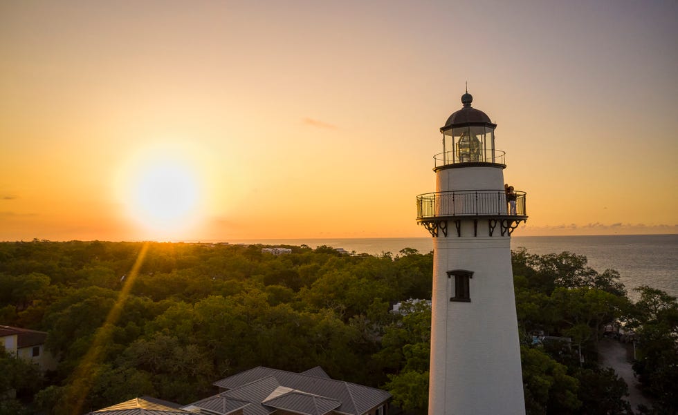 the st. simons island lighthouse from a drone