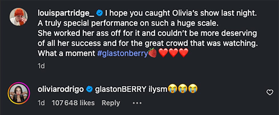 louis partridge’s tribute and olivia rodrigo’s response