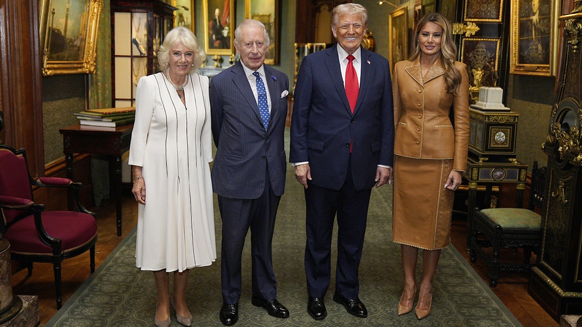 The king and queen with President Trump and Melania at the royal library