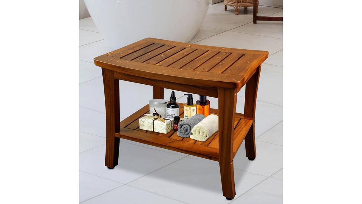 This teak bench is waterproof.