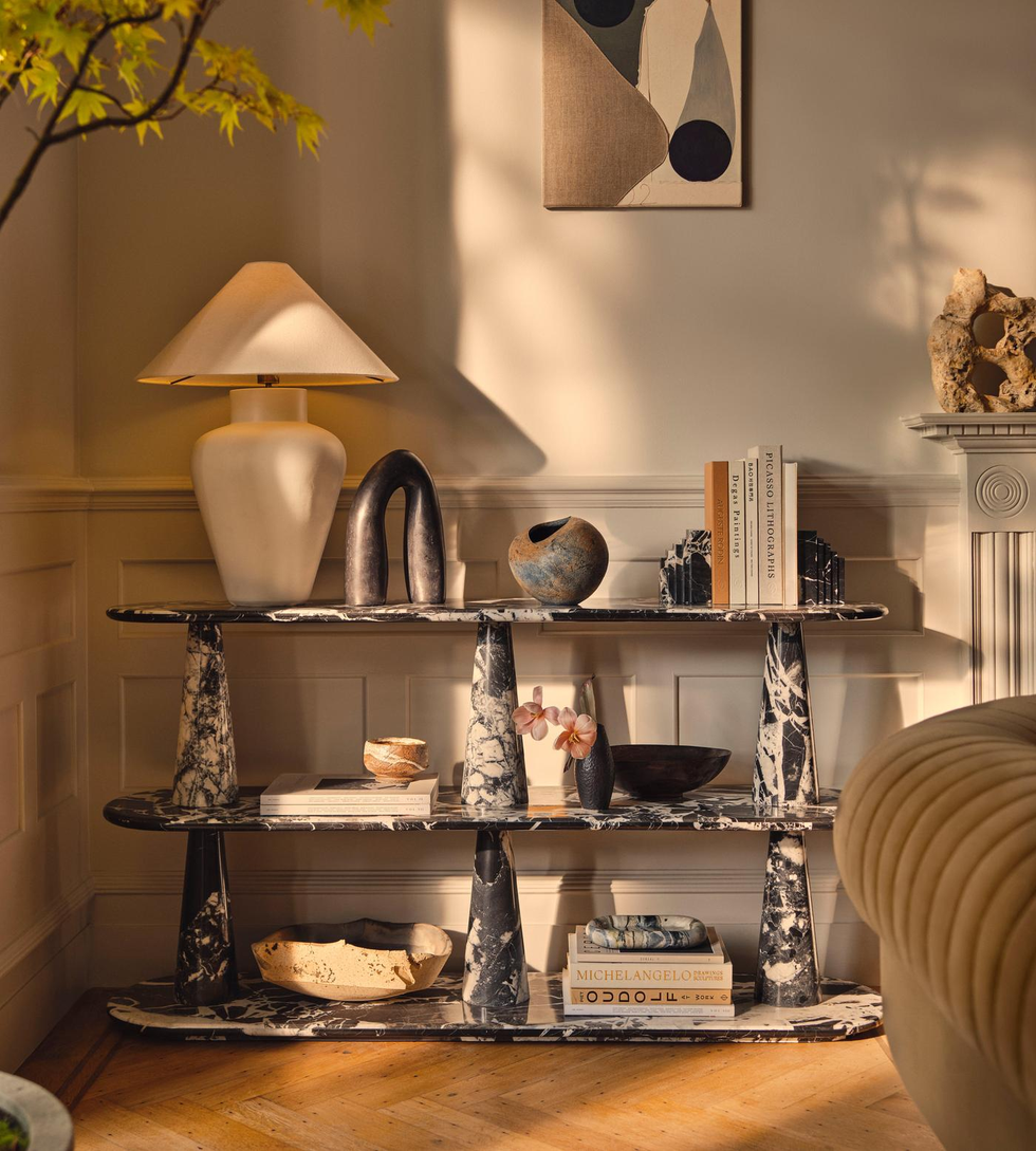 marble bookshelves