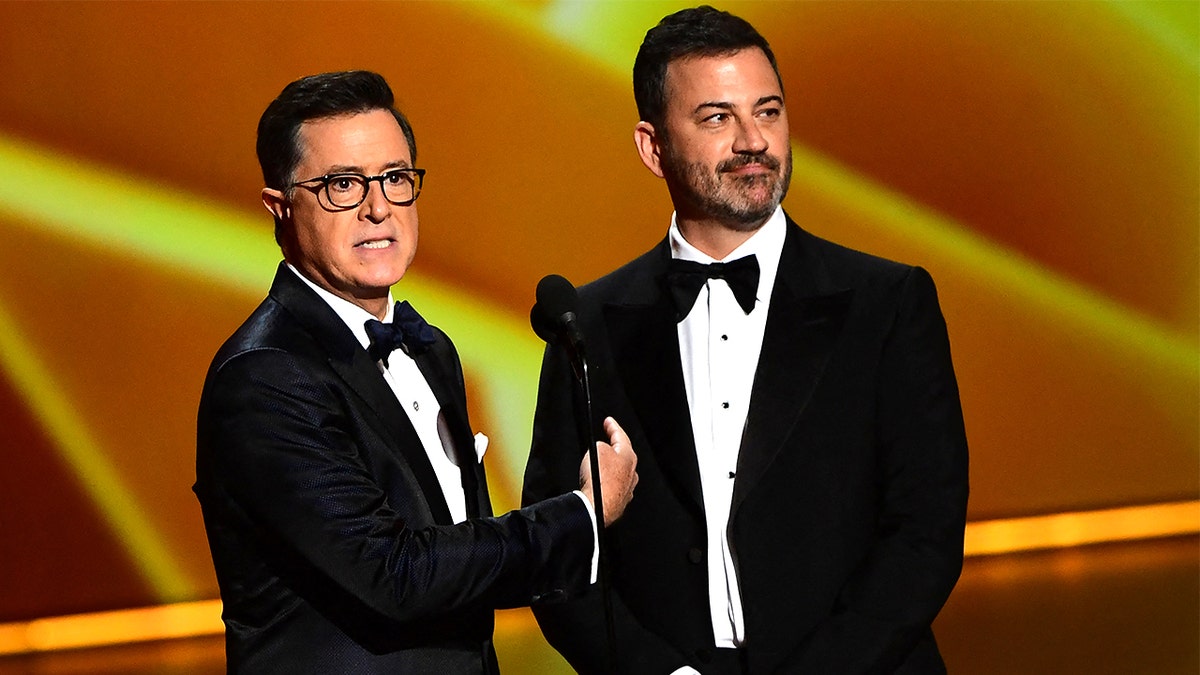 Stephen Colbert and Jimmy Kimmel at the Emmys