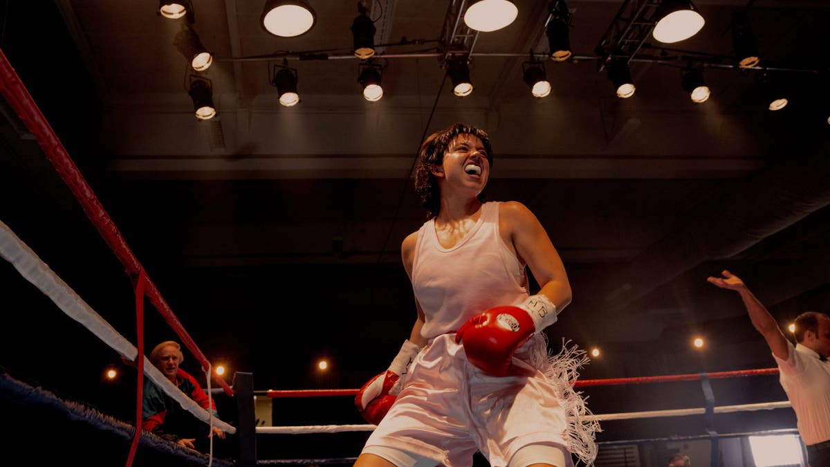 Sydney Sweeney in the boxing run in a scene from Christy.