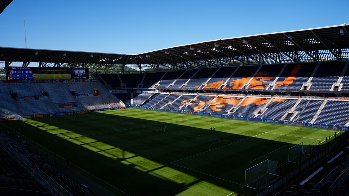 A general view inside the TQL stadium prior to the MLS match between FC Cincinnati and Philadelphia Union at TQL Stadium on August 30, 2025 in Cincinnati, Ohio. The stadium recently announced it severed ties with one of its vendors, Lucius Q, over offensive comments made by one of its co-owners about conservative activist Charlie Kirk.