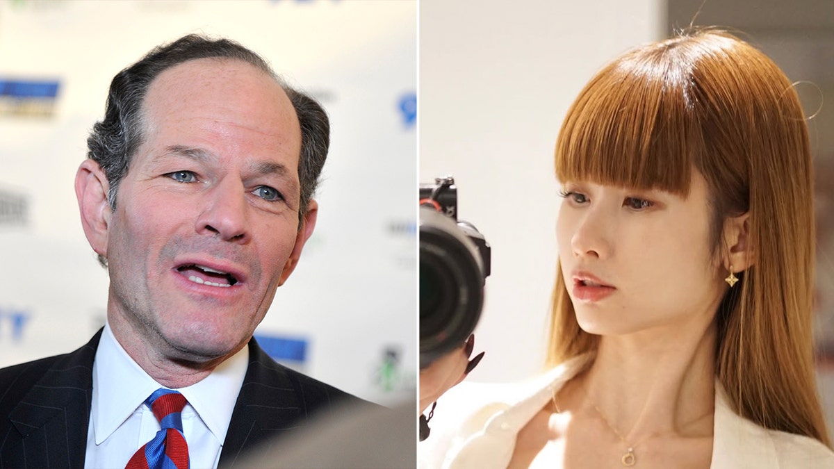split photo of former gov eliot spitzer and pei chung